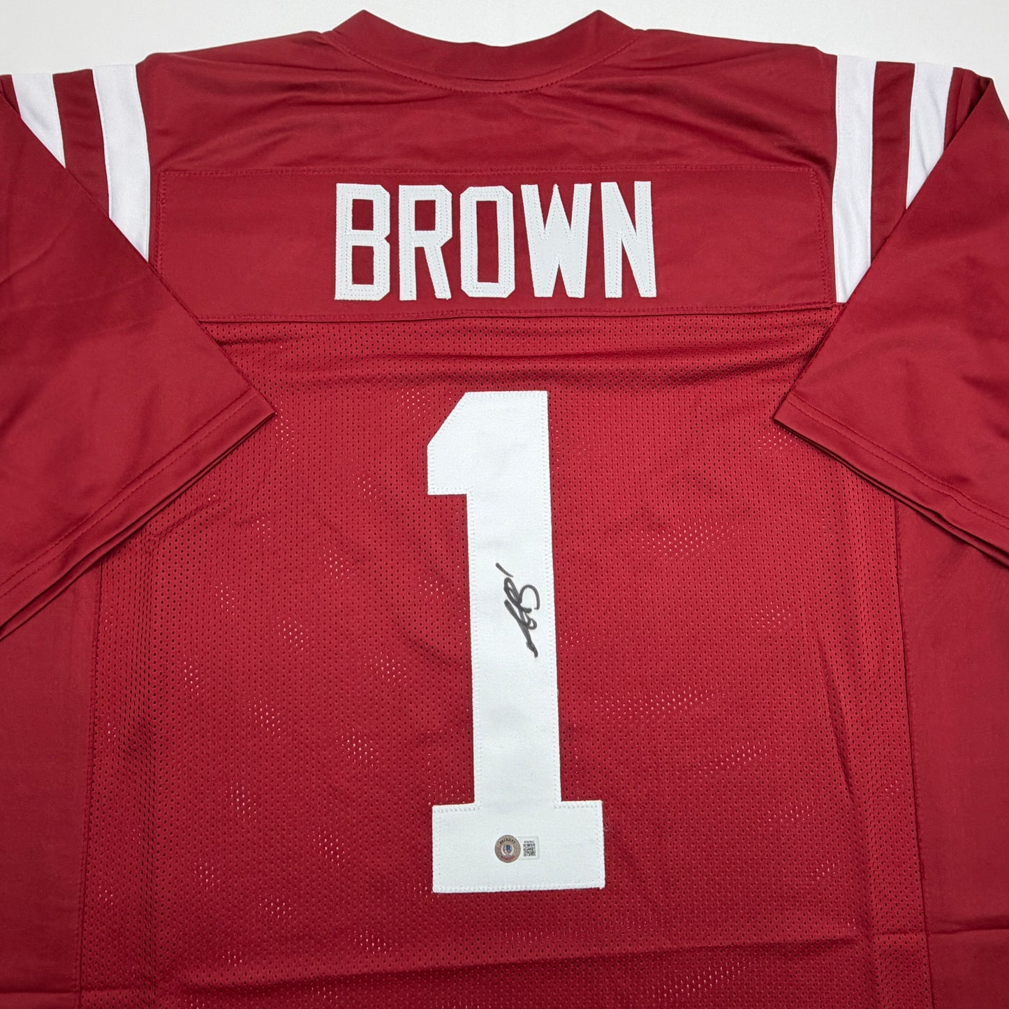 Autographed/Signed AJ A.J. Brown Ole Miss Red College Football Jersey Beckett BAS COA