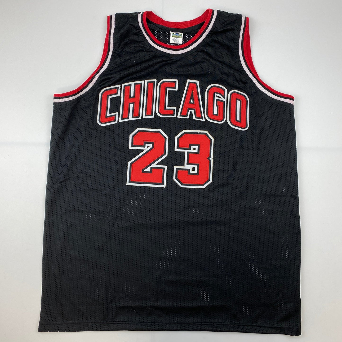 Facsimile Autographed Michael Jordan Chicago Black Reprint Laser Auto Basketball Jersey Size Men's XL