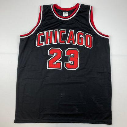 Facsimile Autographed Michael Jordan Chicago Black Reprint Laser Auto Basketball Jersey Size Men's XL