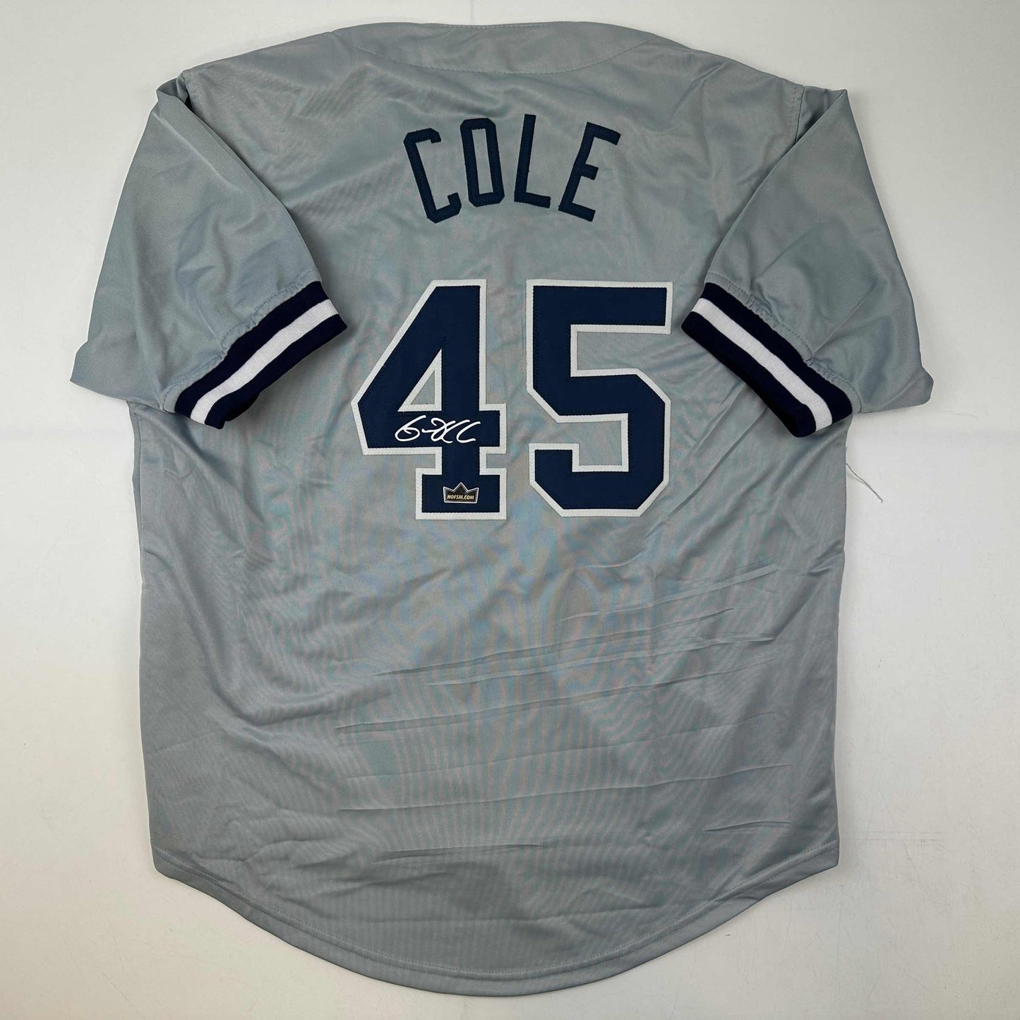 Facsimile Autographed Gerrit Cole New York Grey Reprint Laser Auto Baseball Jersey Size Men's XL