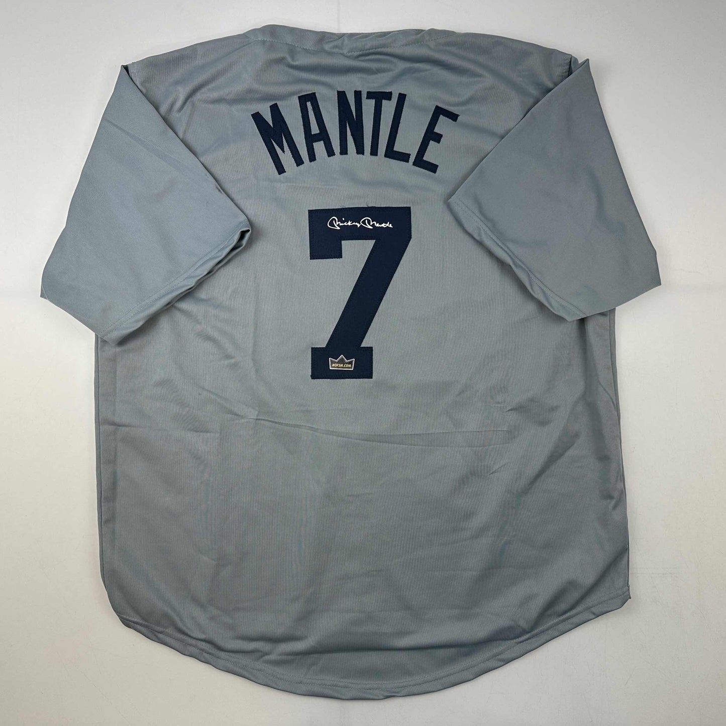 Facsimile Autographed Mickey Mantle New York Grey Reprint Laser Auto Baseball Jersey Size Men's XL