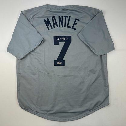 Facsimile Autographed Mickey Mantle New York Grey Reprint Laser Auto Baseball Jersey Size Men's XL