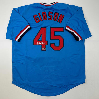 Facsimile Autographed Bob Gibson St. Louis Blue Reprint Laser Auto Baseball Jersey Size Men's XL