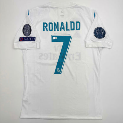 Autographed/Signed Cristiano Ronaldo Real Madrid White Soccer Jersey Beckett BAS COA