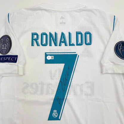 Autographed/Signed Cristiano Ronaldo Real Madrid White Soccer Jersey Beckett BAS COA