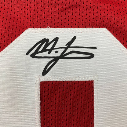 Framed Facsimile Autographed Mac Jones 35x39 Alabama Red Reprint Laser Auto College Football Jersey