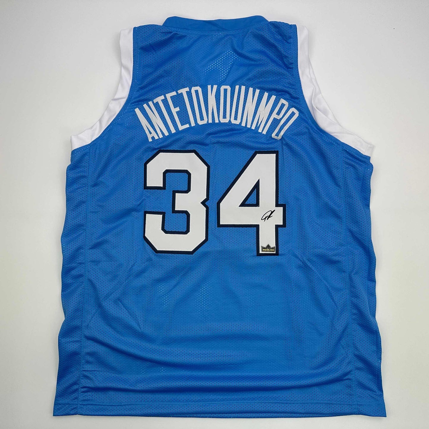 Facsimile Autographed Giannis Antetokounmpo Greece Light Blue Reprint Laser Auto Basketball Jersey Size Men's XL