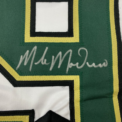 Autographed/Signed Mike Modano Dallas White Hockey Jersey Beckett BAS COA