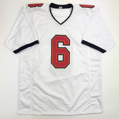 Autographed/Signed Baker Mayfield Tampa Bay White Football Jersey Beckett BAS COA