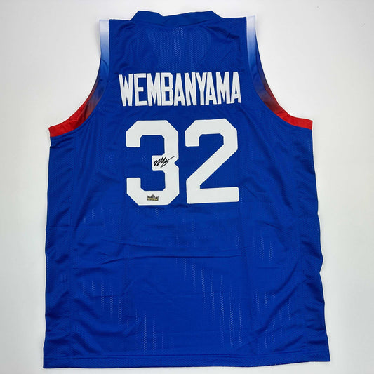 Facsimile Autographed Victor Wembanyama France Blue Reprint Laser Auto Basketball Jersey Size Men's XL