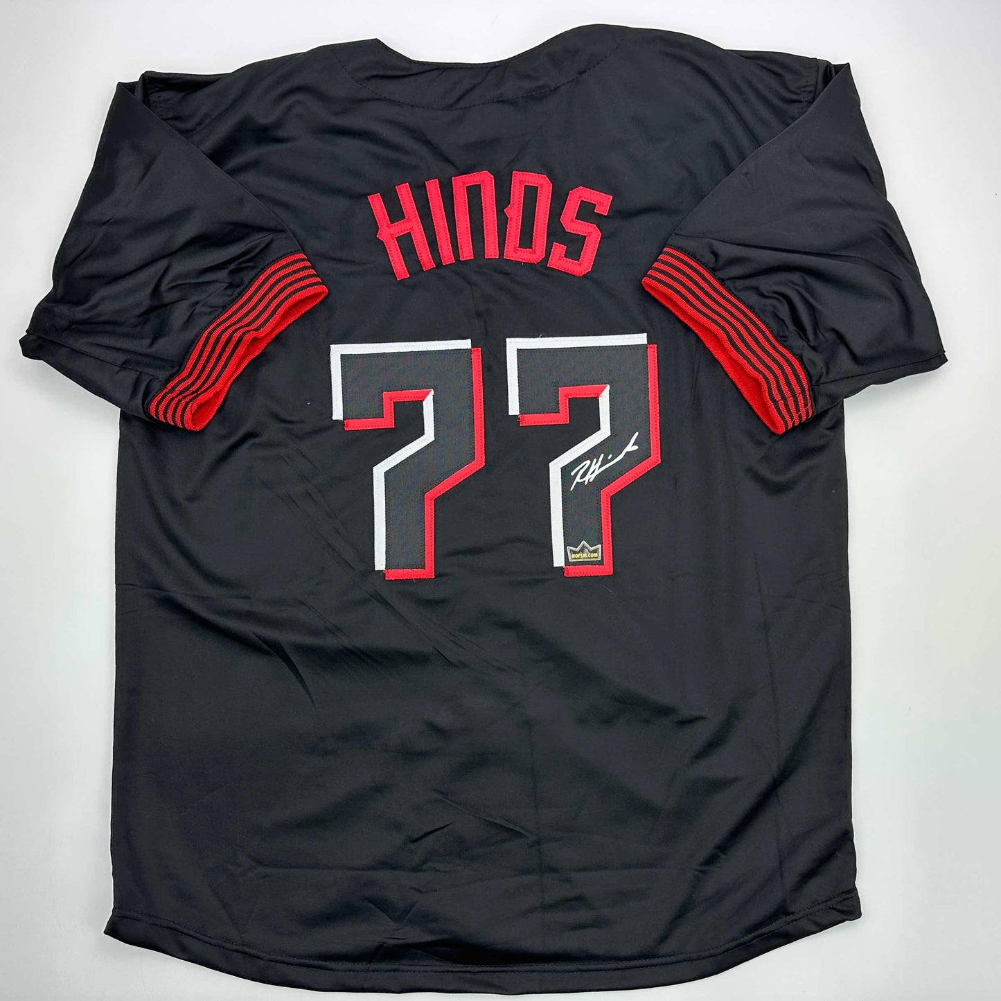 Facsimile Autographed Rece Hinds Cincinnati Black City Connect Reprint Laser Auto Baseball Jersey Size Men's XL
