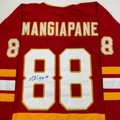 Autographed/Signed Andrew Mangiapane Calgary Red Hockey Jersey JSA COA