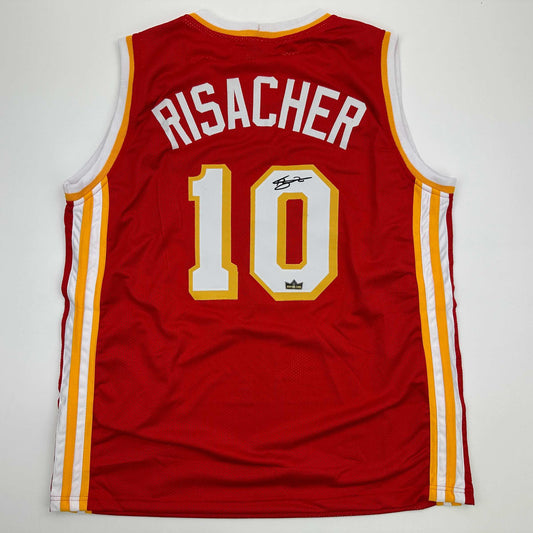 Facsimile Autographed Zaccharie Risacher Atlanta Red Reprint Laser Auto Basketball Jersey Size Men's XL