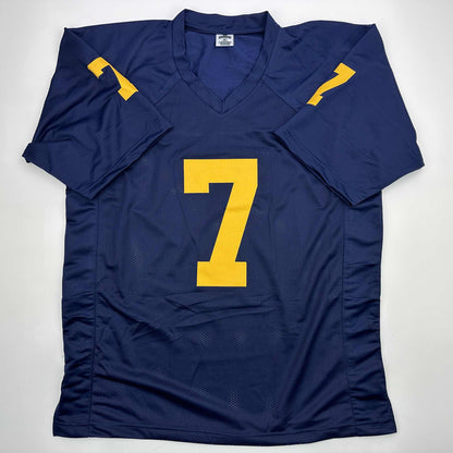 Facsimile Autographed Donovan Edwards Michigan Blue Reprint Laser Auto College Football Jersey Size Men's XL