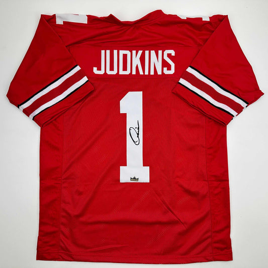 Facsimile Autographed Quinshon Judkins Ohio State Red Reprint Laser Auto College Football Jersey Size Men's XL