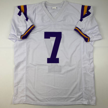 Facsimile Autographed Leonard Fournette LSU White Reprint Laser Auto College Football Jersey Size Men's XL