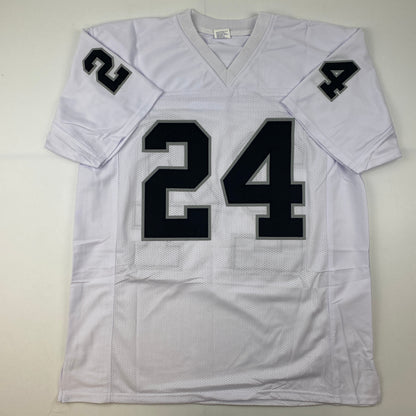 Facsimile Autographed Charles Woodson Oakland Las Vegas White Reprint Laser Auto Football Jersey Size Men's XL