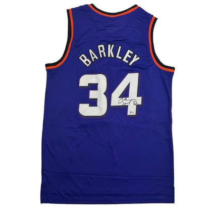 Autographed/Signed Charles Barkley Phoenix Purple Basketball Jersey Beckett BAS COA