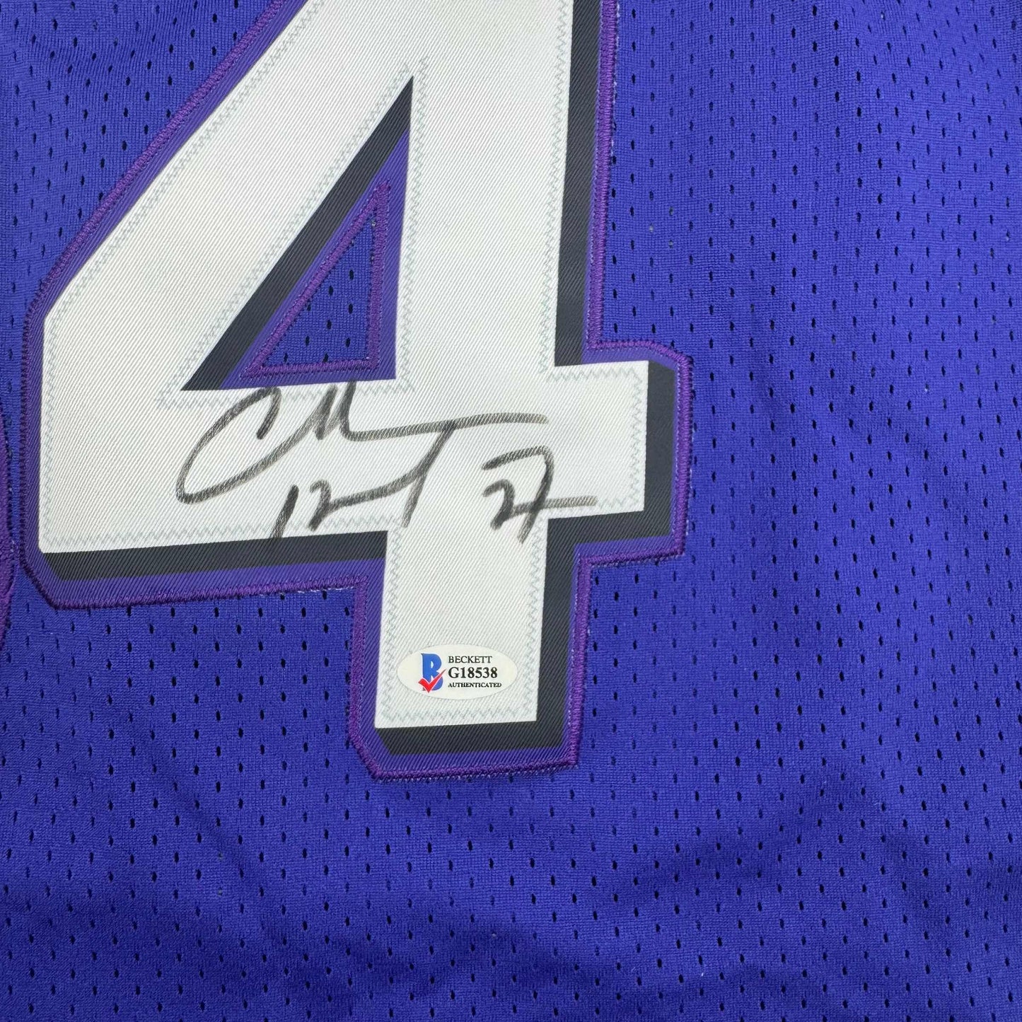 Autographed/Signed Charles Barkley Phoenix Purple Basketball Jersey Beckett BAS COA