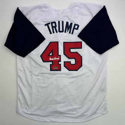 Facsimile Autographed Donald Trump #45 United States USA White Reprint Laser Auto Baseball Jersey Size Men's XL