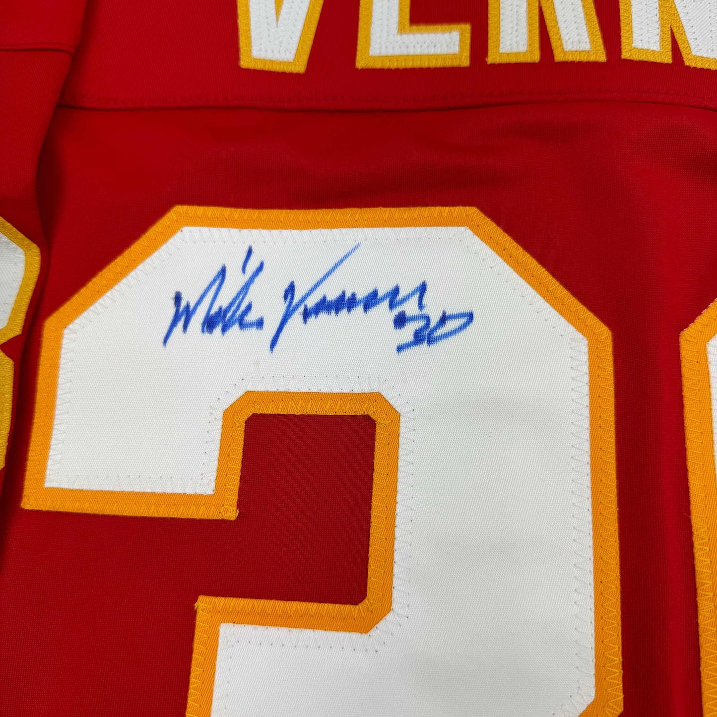 Autographed/Signed Mike Vernon Calgary Red Hockey Jersey JSA COA