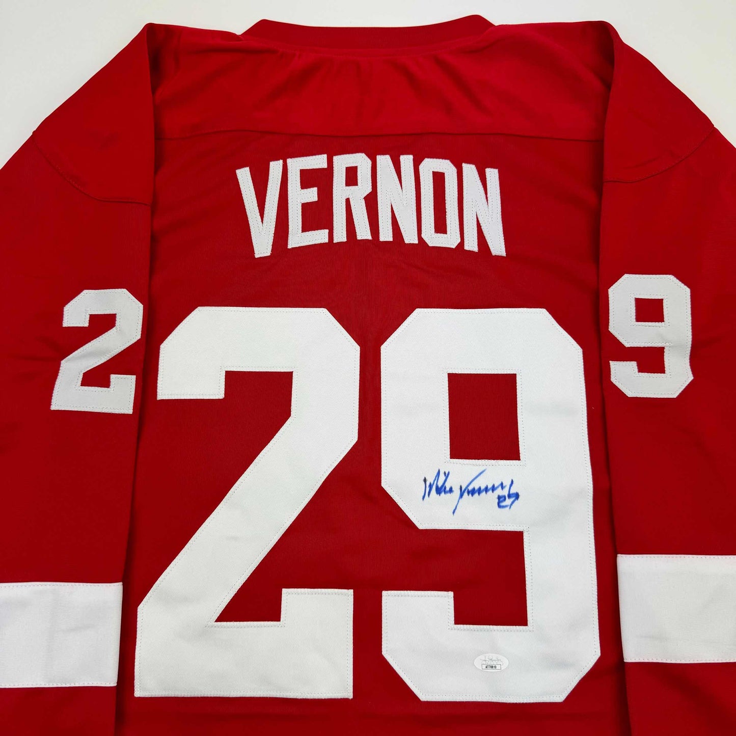 Autographed/Signed Mike Vernon Detroit Red Hockey Jersey JSA COA