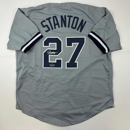 Facsimile Autographed Giancarlo Stanton New York Grey Reprint Laser Auto Baseball Jersey Size Men's XL