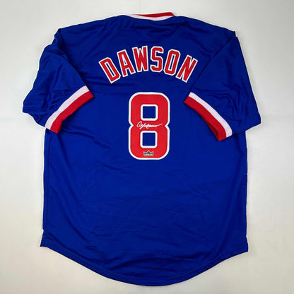 Facsimile Autographed Andre Dawson Chicago Blue Reprint Laser Auto Baseball Jersey Size Men's XL