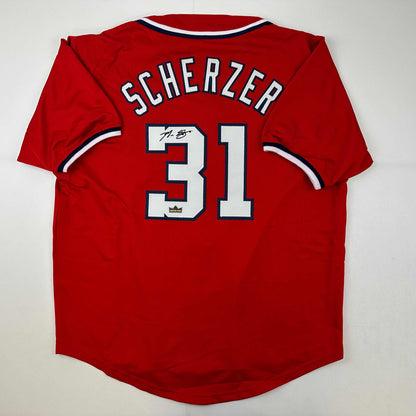 Facsimile Autographed Max Scherzer Washington Red Reprint Laser Auto Baseball Jersey Size Men's XL