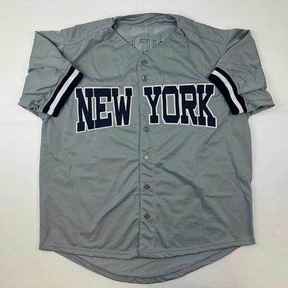 Facsimile Autographed Mariano Rivera New York Grey Reprint Laser Auto Baseball Jersey Size Men's XL