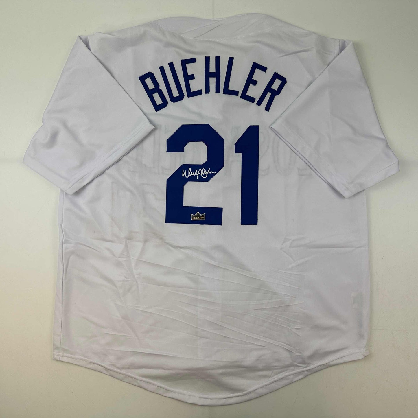 Facsimile Autographed Walker Buehler Los Angeles LA White Reprint Laser Auto Baseball Jersey Size Men's XL