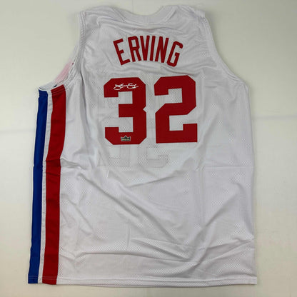 Facsimile Autographed Julius Erving Dr. J New York NY White ABA Reprint Laser Auto Basketball Jersey Size Men's XL