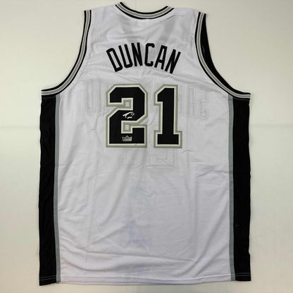 Facsimile Autographed Tim Duncan San Antonio White Reprint Laser Auto Basketball Jersey Size Men's XL
