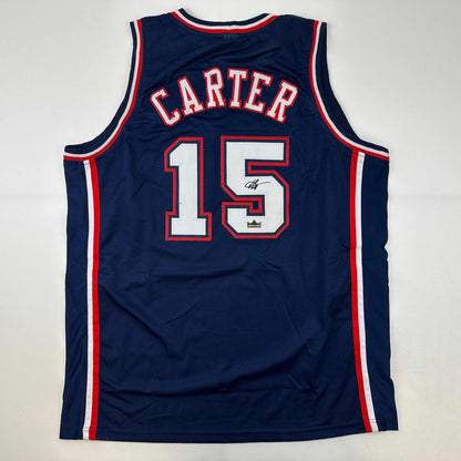 Facsimile Autographed Vince Carter New Jersey NJ Blue Reprint Laser Auto Basketball Jersey Size Men's XL