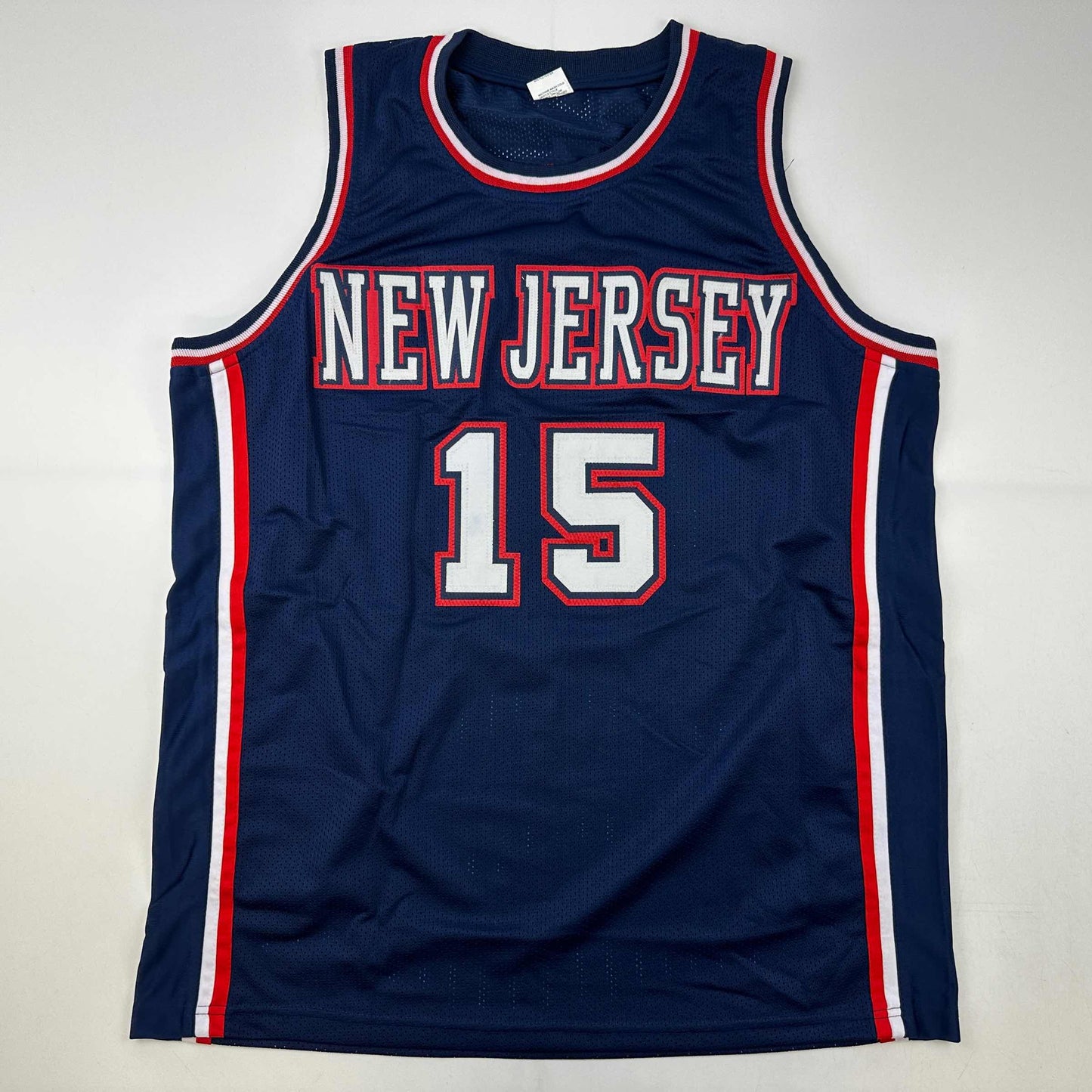 Facsimile Autographed Vince Carter New Jersey NJ Blue Reprint Laser Auto Basketball Jersey Size Men's XL