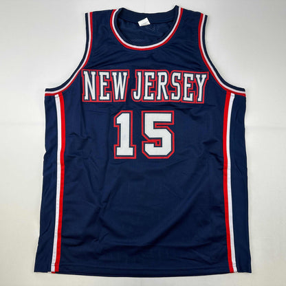 Facsimile Autographed Vince Carter New Jersey NJ Blue Reprint Laser Auto Basketball Jersey Size Men's XL