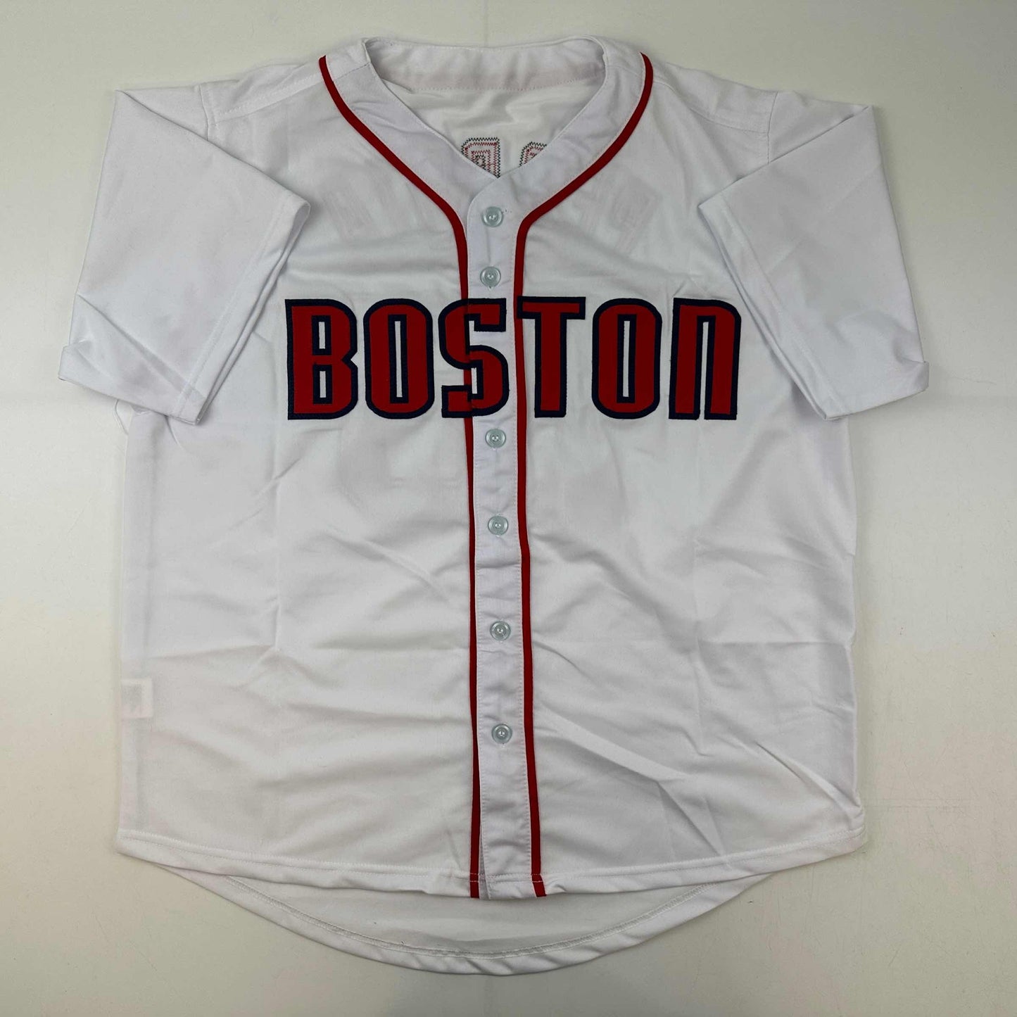 Facsimile Autographed Dustin Pedroia Boston White Reprint Laser Auto Baseball Jersey Size Men's XL