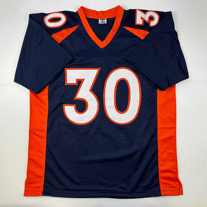 Autographed/Signed Terrell Davis Denver Blue Football Jersey Beckett BAS COA