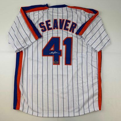 Facsimile Autographed Tom Seaver New York Pinstripe Reprint Laser Auto Baseball Jersey Size Men's XL