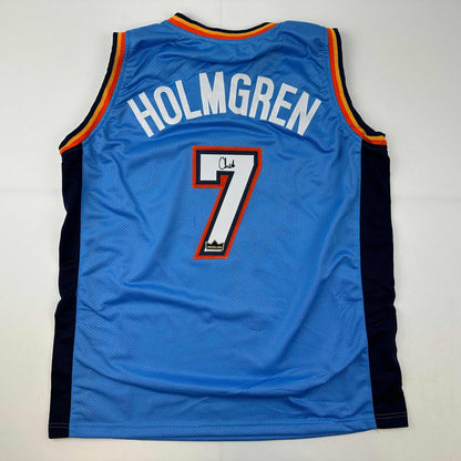 Facsimile Autographed Chet Holmgren Oklahoma City Blue Reprint Laser Auto Basketball Jersey Size Men's XL