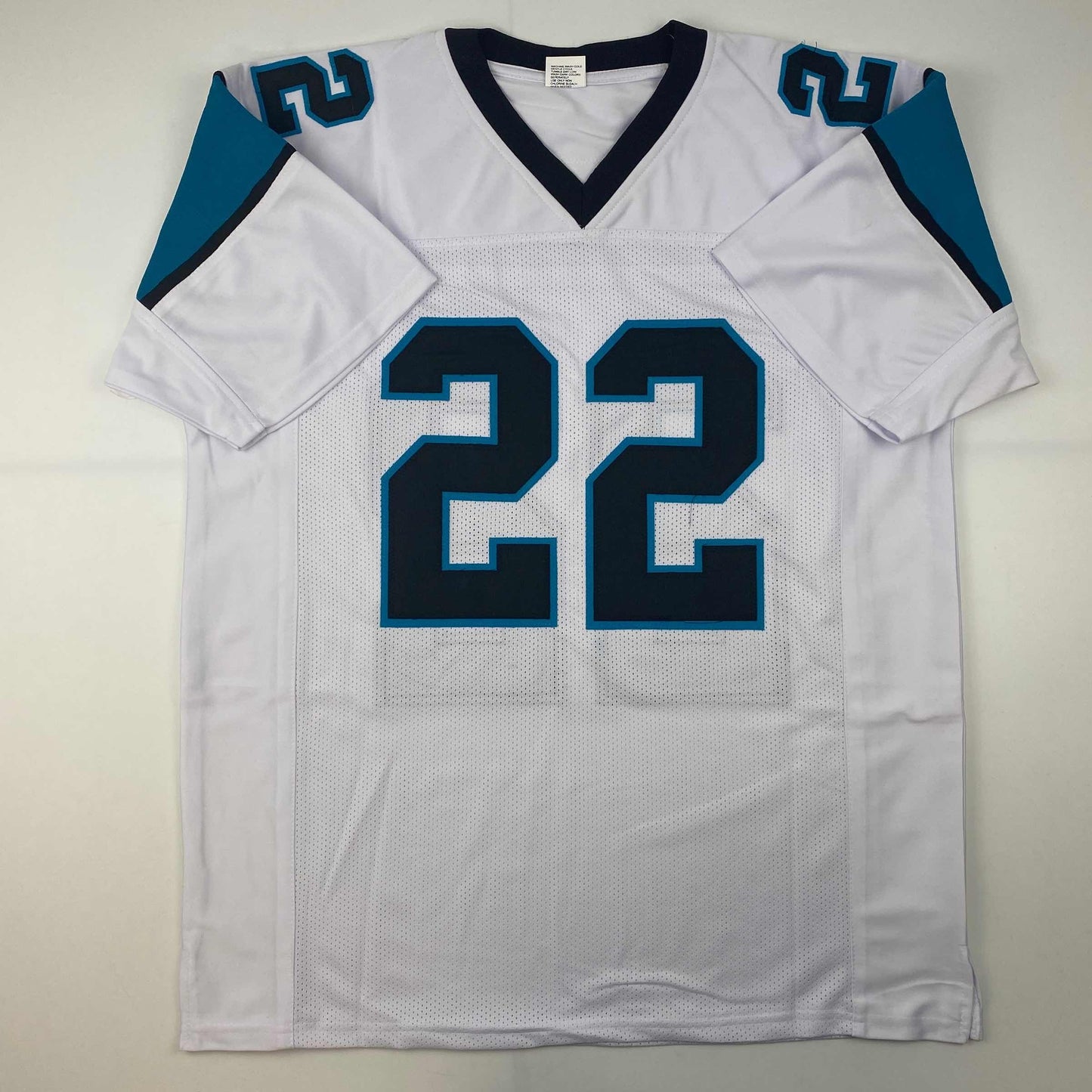 Facsimile Autographed Christian McCaffrey Carolina White Reprint Laser Auto Football Jersey Size Men's XL