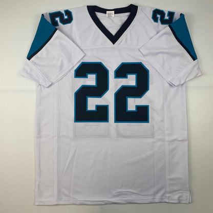 Facsimile Autographed Christian McCaffrey Carolina White Reprint Laser Auto Football Jersey Size Men's XL