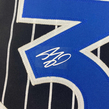 Facsimile Autographed Shaquille Shaq O'Neal Orlando Black Pinstripe Reprint Laser Auto Basketball Jersey Size Men's XL
