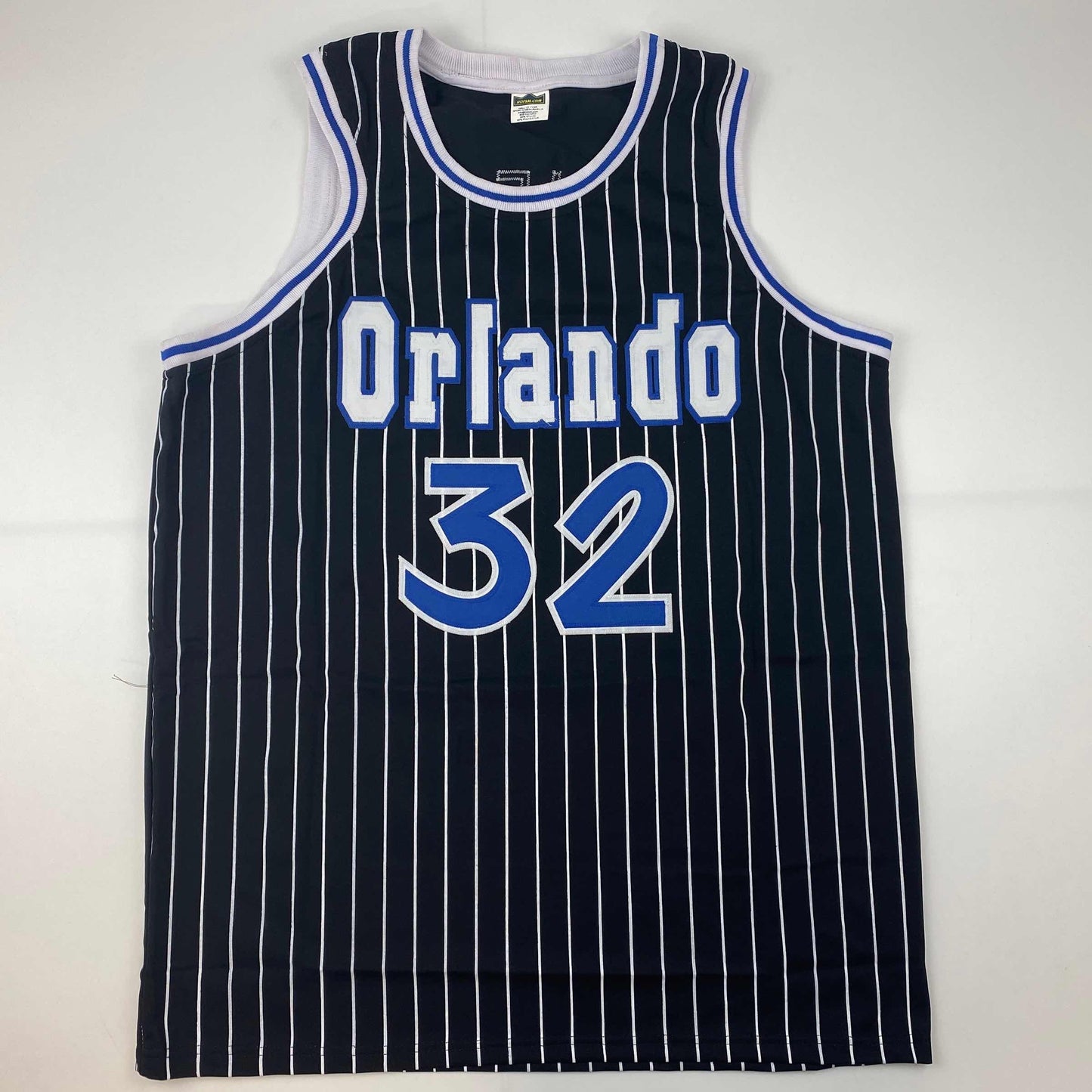 Facsimile Autographed Shaquille Shaq O'Neal Orlando Black Pinstripe Reprint Laser Auto Basketball Jersey Size Men's XL