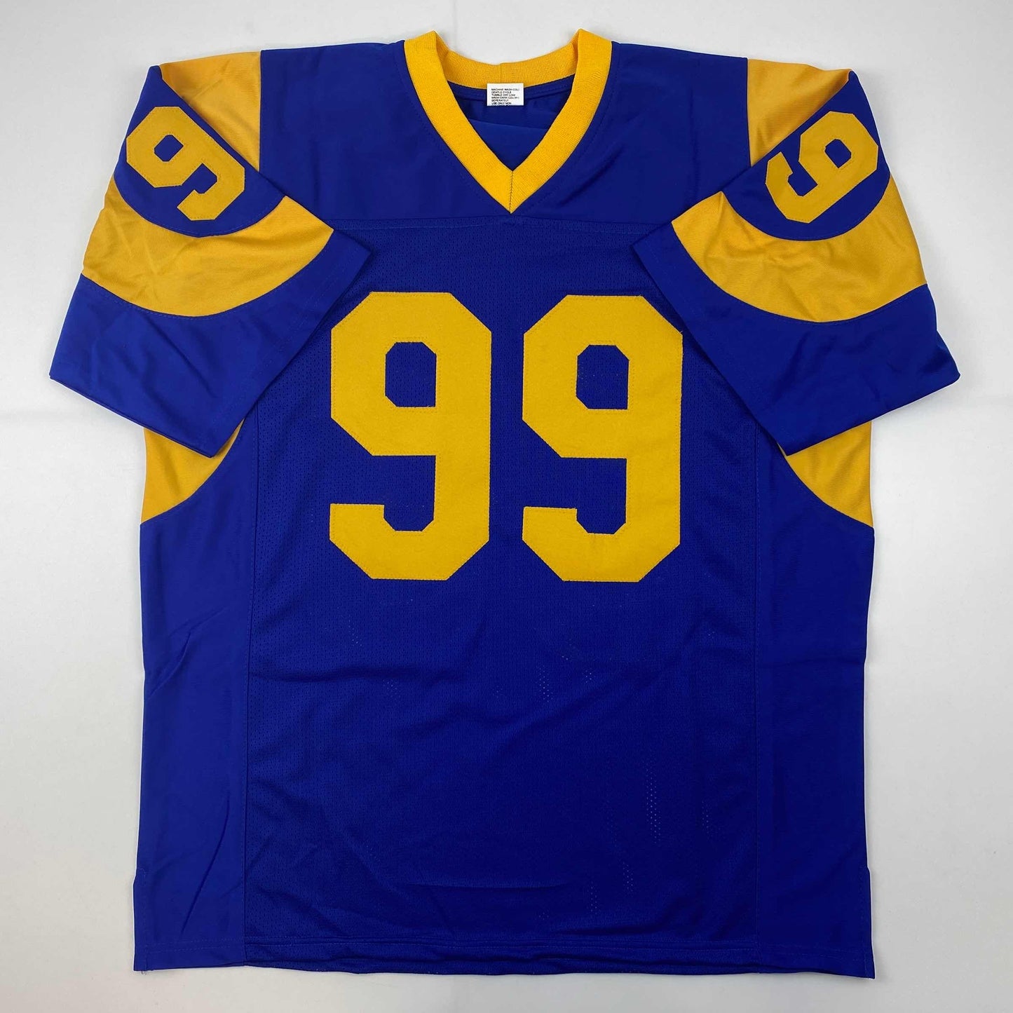 Facsimile Autographed Aaron Donald Los Angeles LA Royal Blue Retro Reprint Laser Auto Football Jersey Size Men's XL