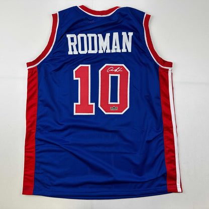 Facsimile Autographed Dennis Rodman Detroit Blue Reprint Laser Auto Basketball Jersey Size Men's XL