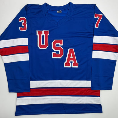 Facsimile Autographed Connor Hellebuyck United States USA Blue 2026 Reprint Laser Auto Hockey Jersey Size Men's XL