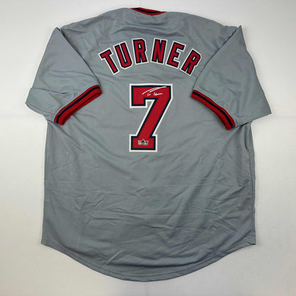 Facsimile Autographed Trea Turner Washington Grey Reprint Laser Auto Baseball Jersey Size Men's XL