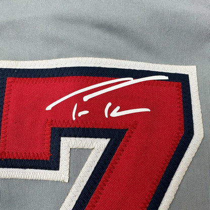 Facsimile Autographed Trea Turner Washington Grey Reprint Laser Auto Baseball Jersey Size Men's XL