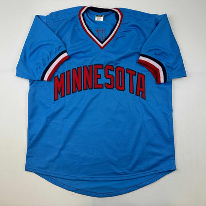 Facsimile Autographed Rod Carew Minnesota Blue Reprint Laser Auto Baseball Jersey Size Men's XL